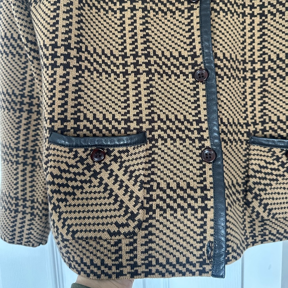 Pendleton 100% Merino Wool Leather Trim Plaid Cardigan Sweater Top - Picture 4 of 8